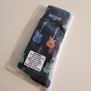 Hot Sox Men's 1 Pair Casual Crew Socks Black Guitar Cotton Shoe 6-12 1/2